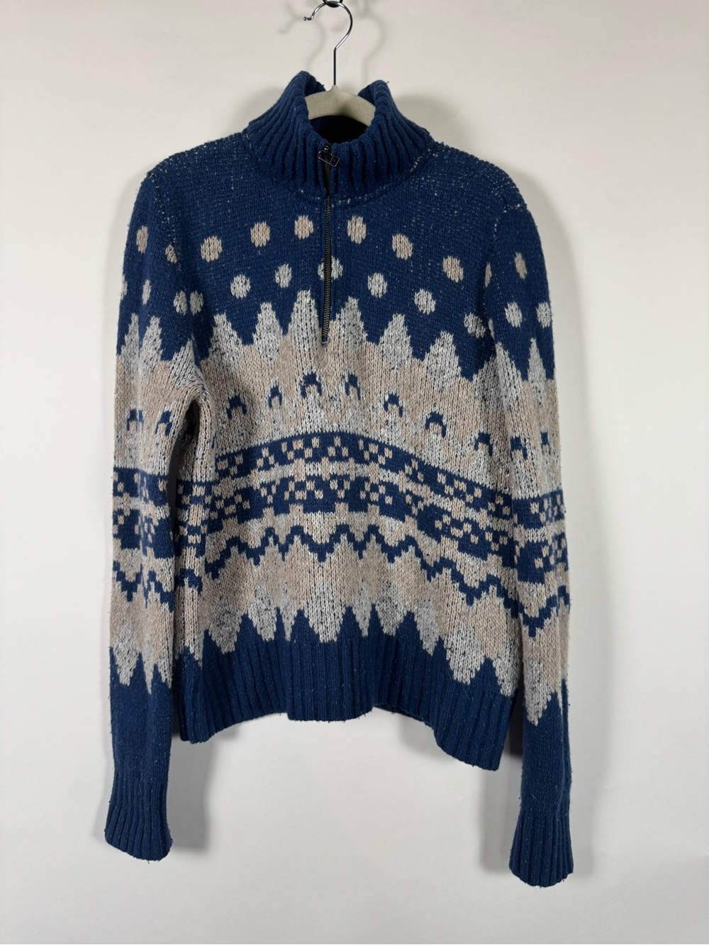 Toad&Co Lambswool Nordic Fair Isle Quarter Zip Sweater L Chunky Knit Ski Outdoor